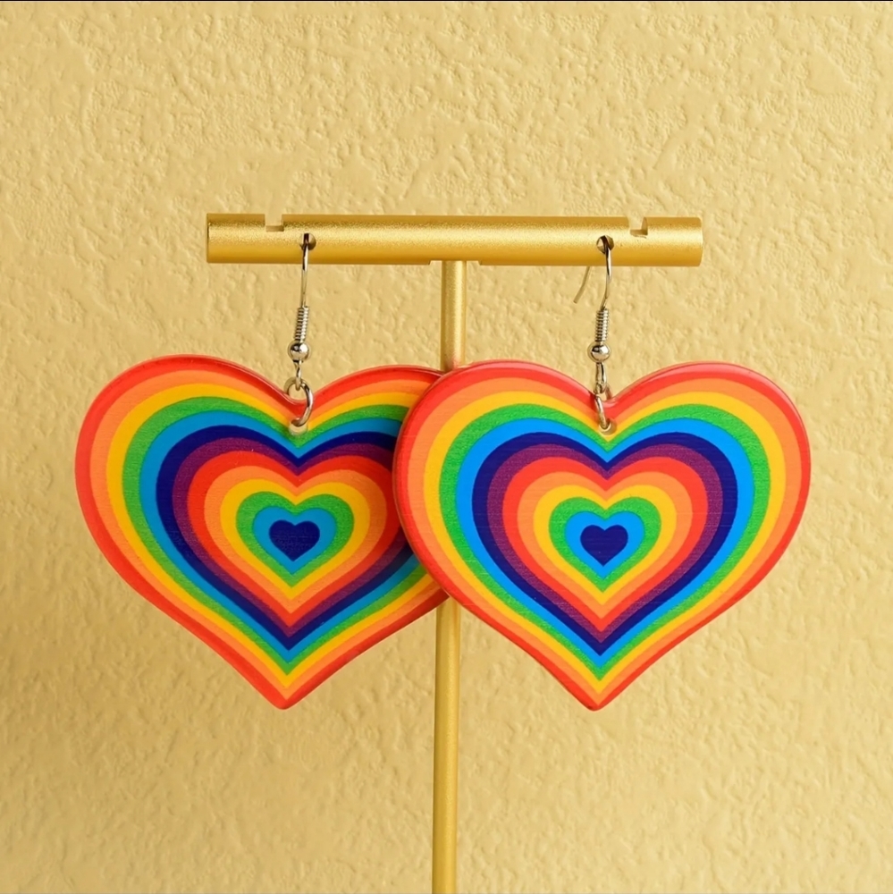 Double Sided Pierced Rainbow Heart Earrings - Picture 5 of 7